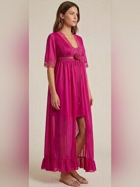 Vintage Pink Lace Trim Nightgown Lingerie / Sz S / Magenta